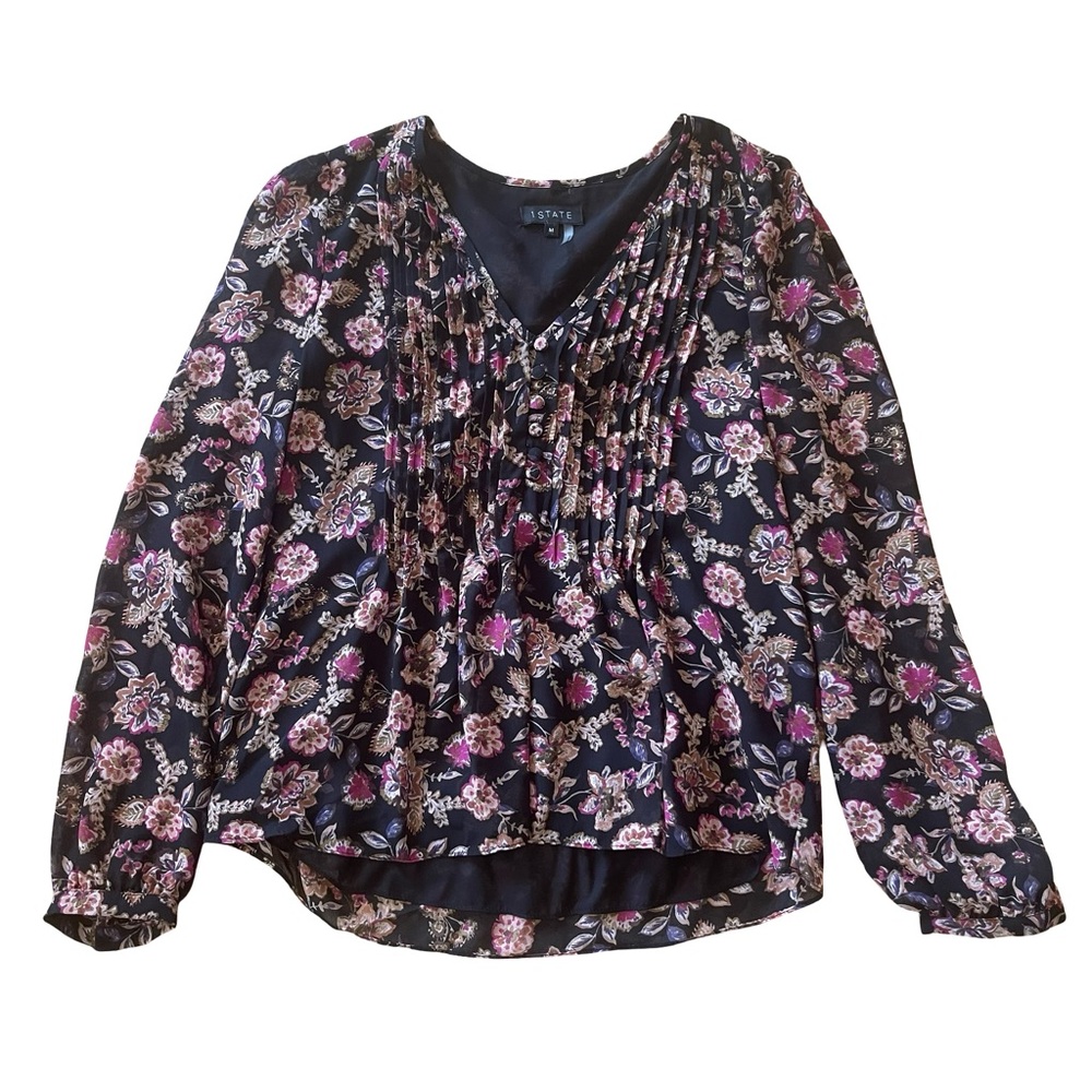 1. State Floral Pleated Peasant Blouse